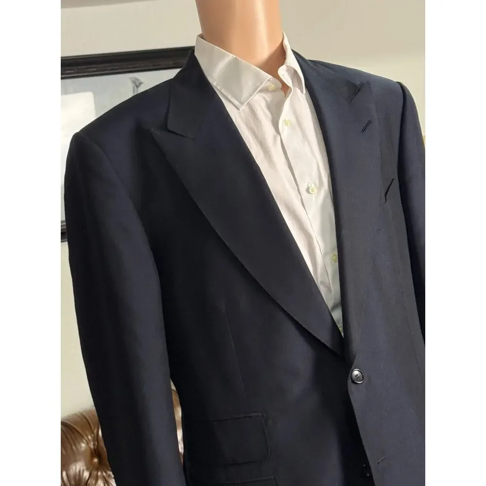 Tom Ford Navy Cashmere Mohair Peak Lapel 2 Piece Suit 56LEU 46L US 37x33 Trouser